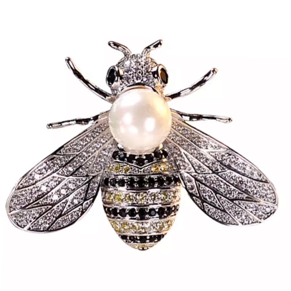 Jewelry - Silver Crystal Bumblebee Pearl Brooch Lapel Pin